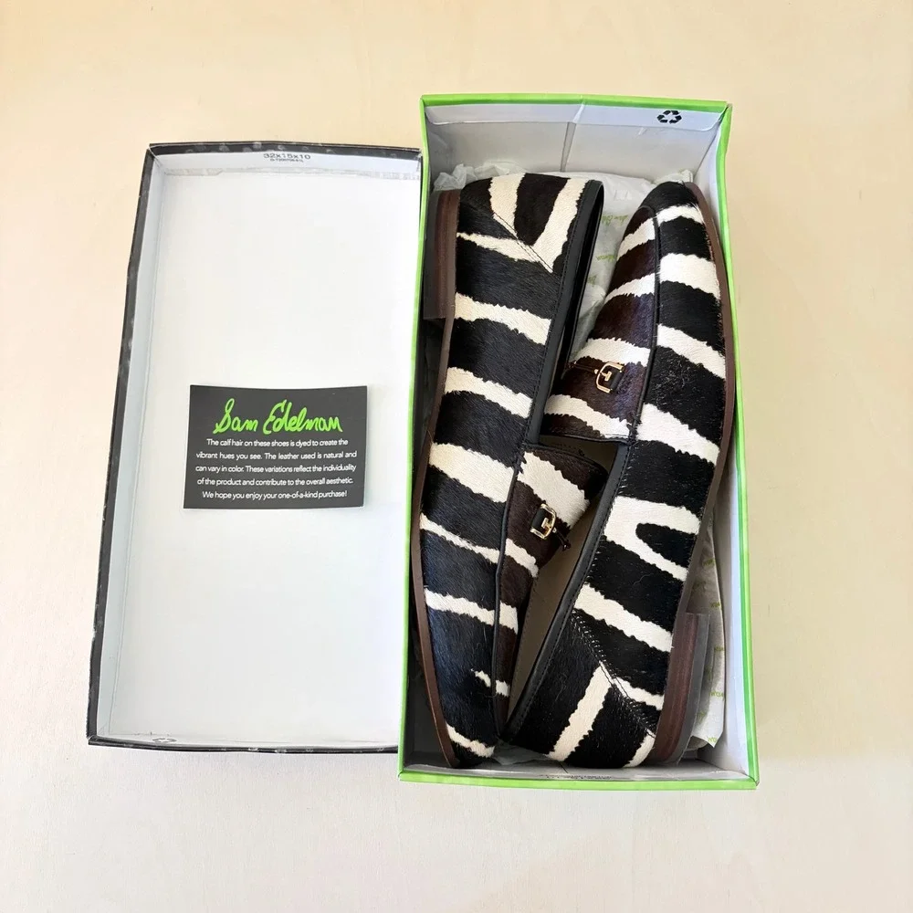 Sam Edelman Loraine Bit Loafer Womens 11 Zebra Print Calf Hair Leather Flats Box